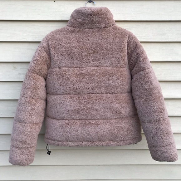 Hollister Cozy Mockneck Puffer Sherpa Jacket Beige - Picture 9 of 14